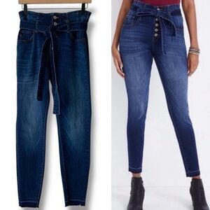 KanCan High Waisted Paperbag Jeans Exposed Buttons Blue Size 28